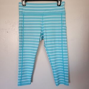 Belcorva Medium Blue & White Striped Leggings Workout Gym Athletic Athleisure